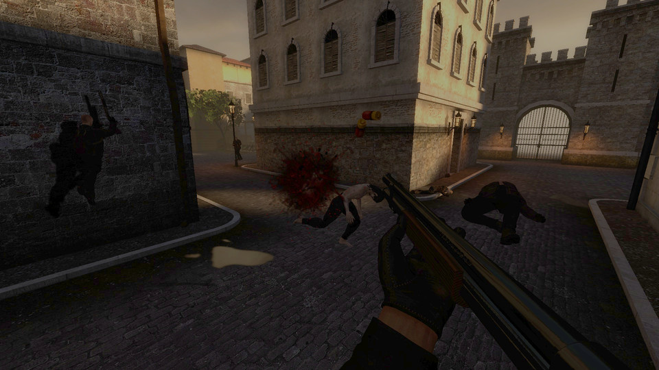 Over the shotgun: a vampire bursts in blood