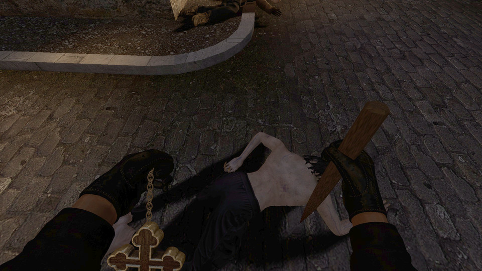 The stake over a downed vampire